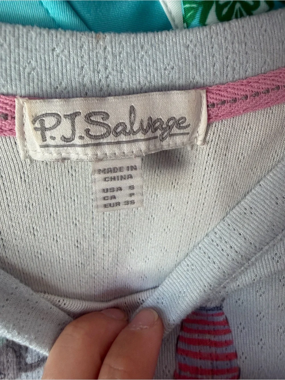 PJ Salvage Light Blue Dog Print Pajama Set with Pink Drawstring size small